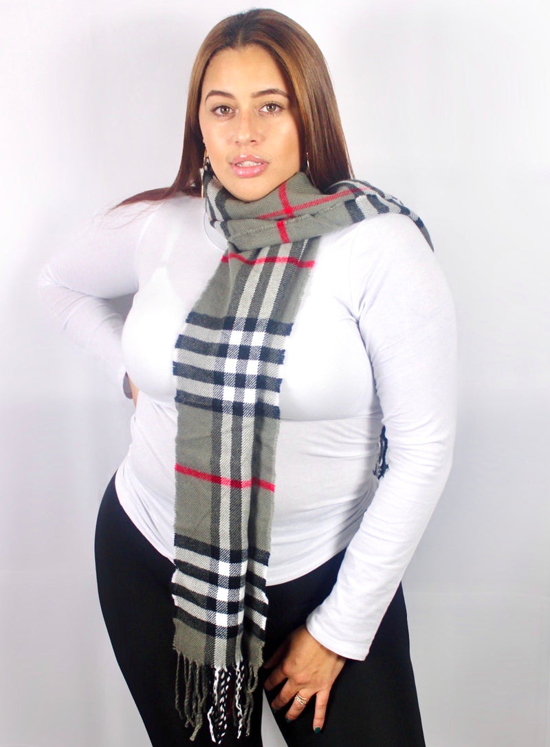 Grey Cashmere Plaid Scarf