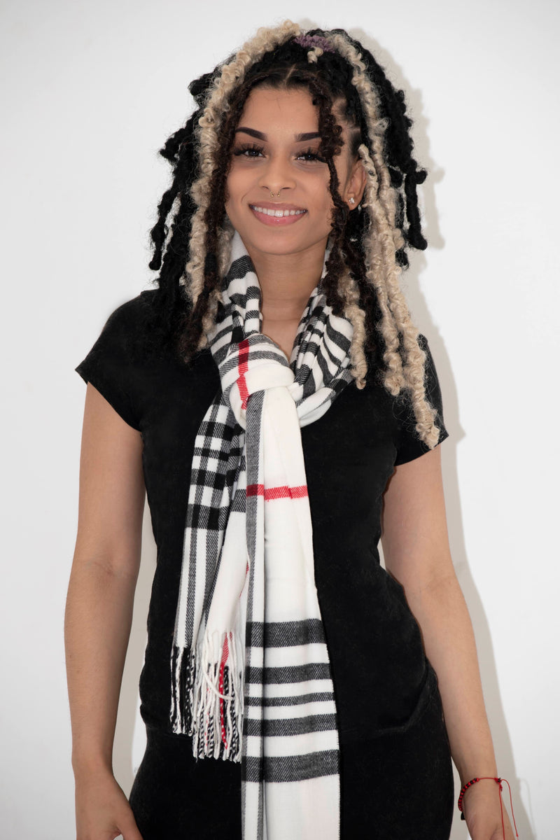 White Cashmere Plaid Scarf